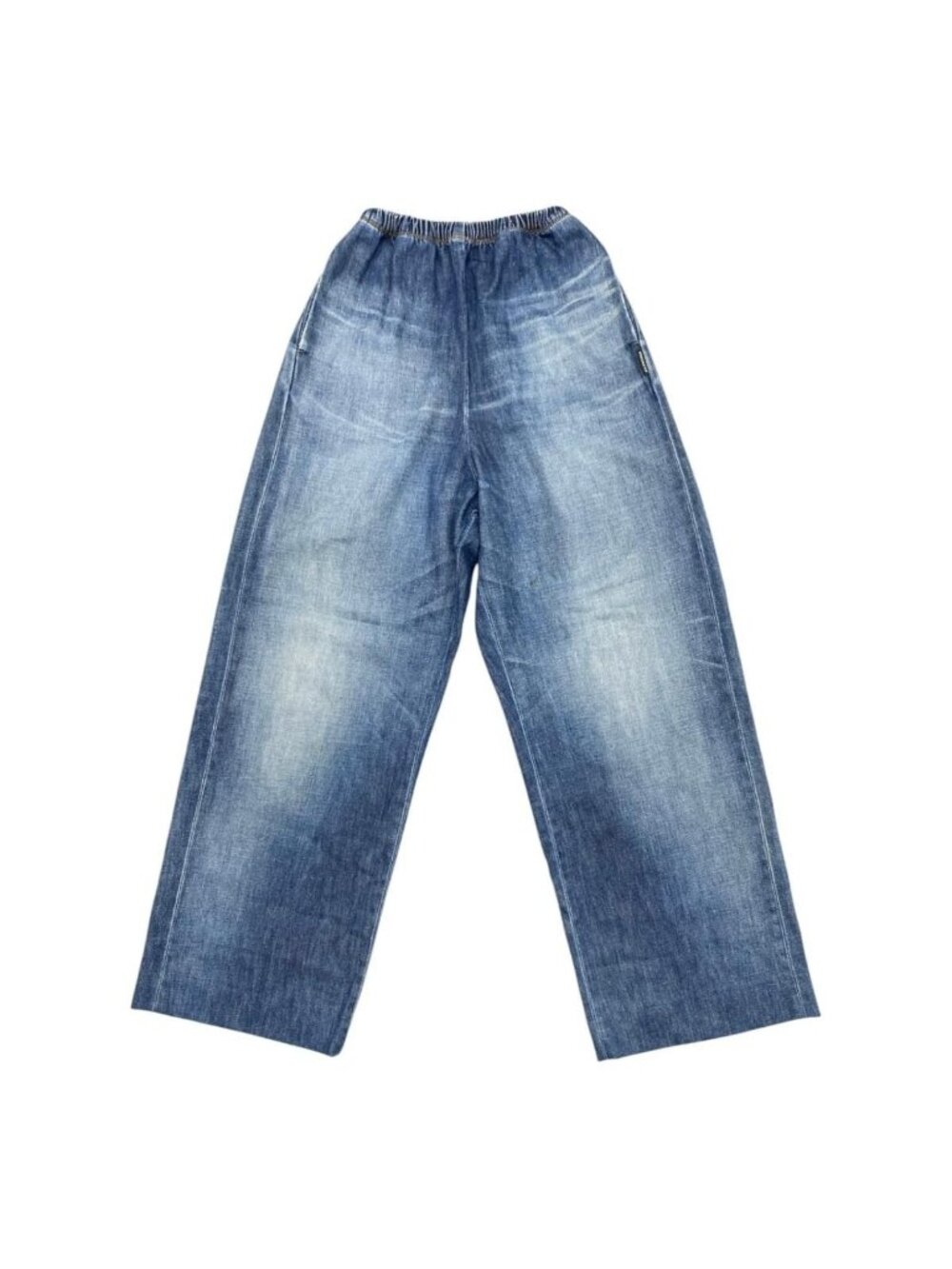 Balenciaga Pants Elastic Waist Wide Denim S Cotton Logo Tag Blue
